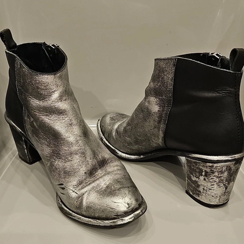 Miista Metallic Silver & Black Leather Ankle Boots